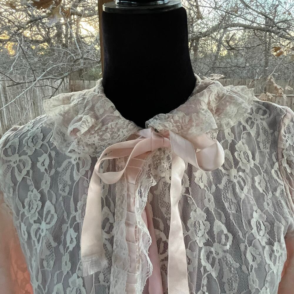 Odette Barsa Women's Vintage Peignoir Pink Lace Robe Dressing Gown Size S - Picture 5 of 11